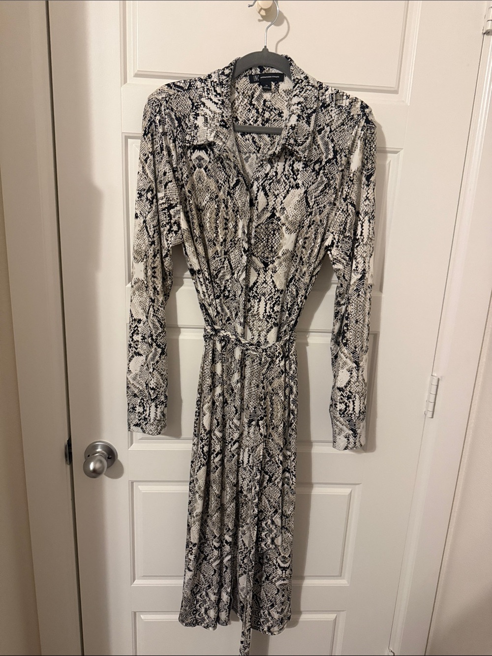 Snake Print Long Sleeve Wrap Dress in Black and White